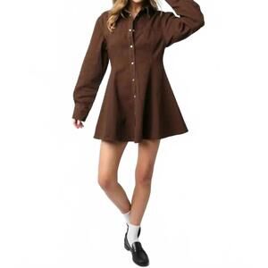NEW OLIVACEOUS buttoned mini flared dress in brown